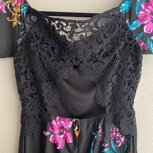 Venus Women’s Black & Purple Floral Off-Shoulder Bodycon Short Mini Dress Size S - Picture 3 of 7